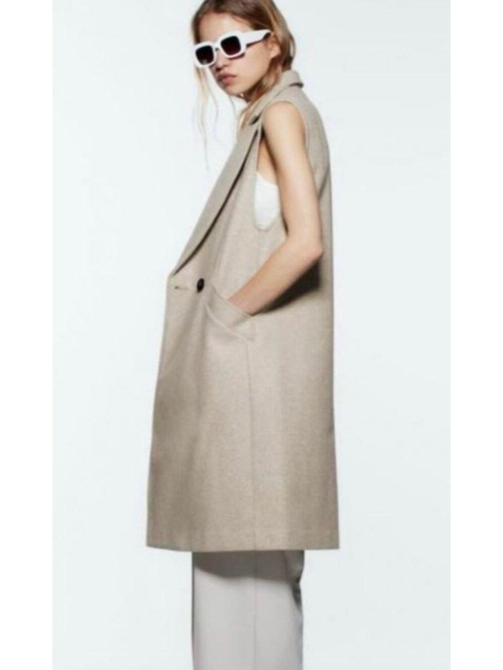 Zara Womens Tan Sleeveless Boyfriend Trench Vest Size L [jb] - Picture 2 of 9